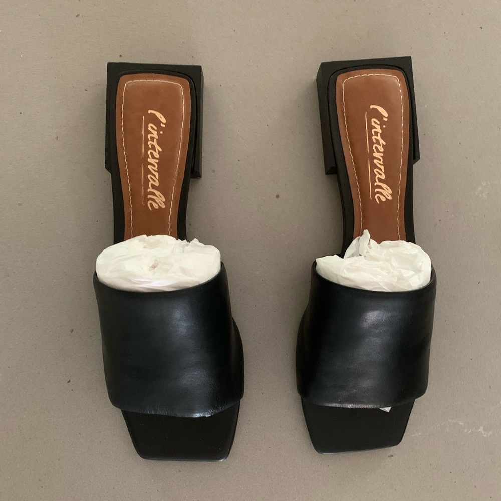 Black Leather Heel Sandal